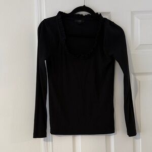 J. Crew Black Long-Sleeve Ruffle Scoop Neck Tee